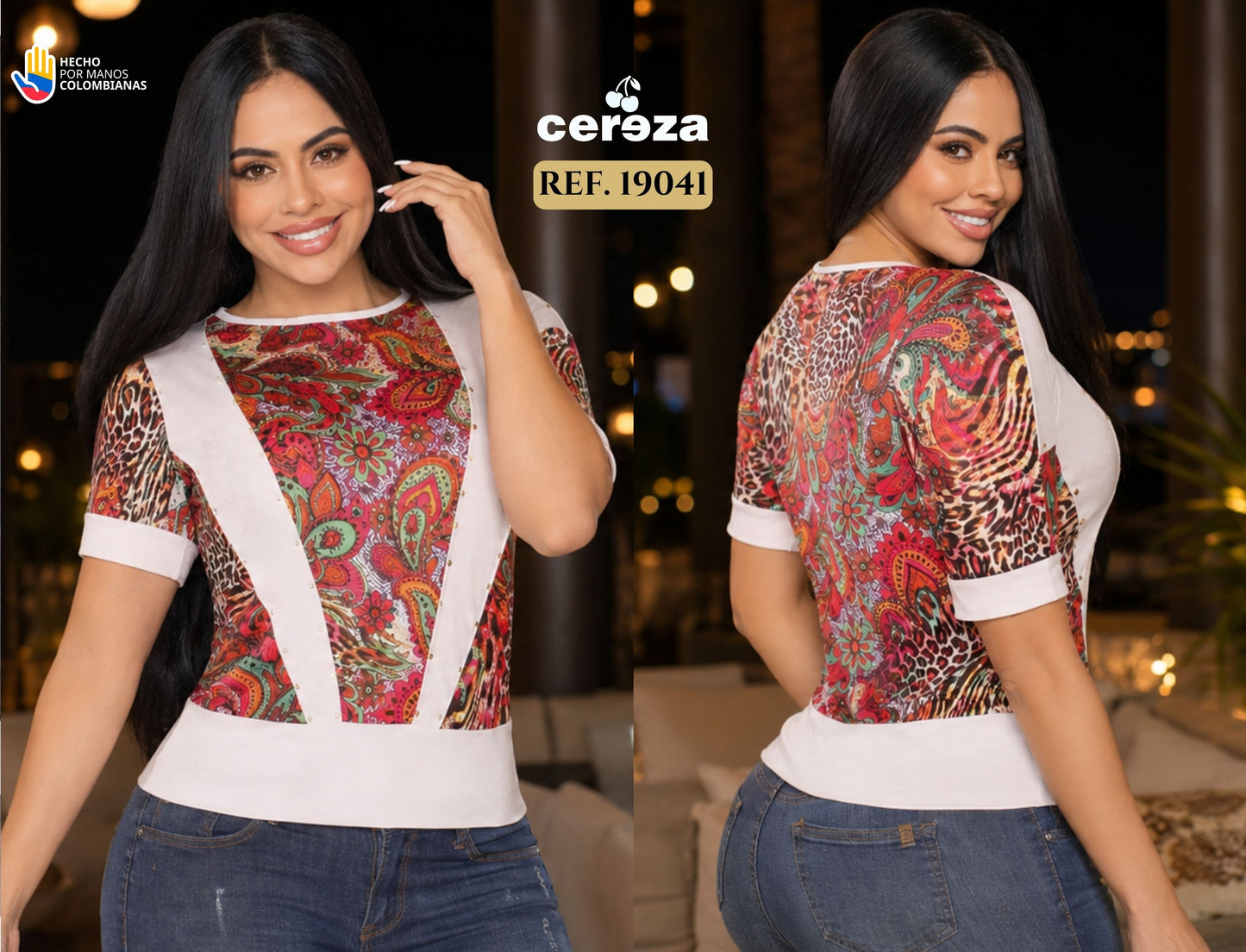 Ref. 004 -19041 BLUSA DAMA MANGA CORTA COLOMBIANA - ropacolombianaeneuropa