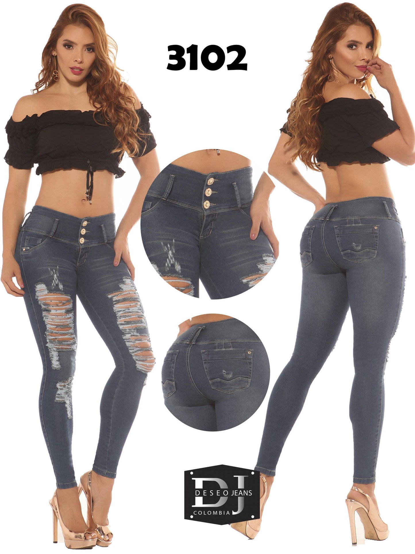 Ref. 061 -3102 Jean Colombiano de Moda Push Up y destroyer frontal