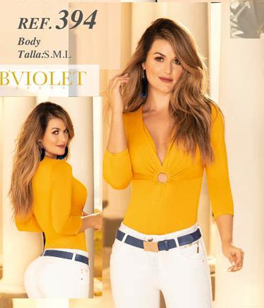 Ref. 059 -B-394 Body Colombiano De Moda Con Hermoso Color Mostaza y Escote