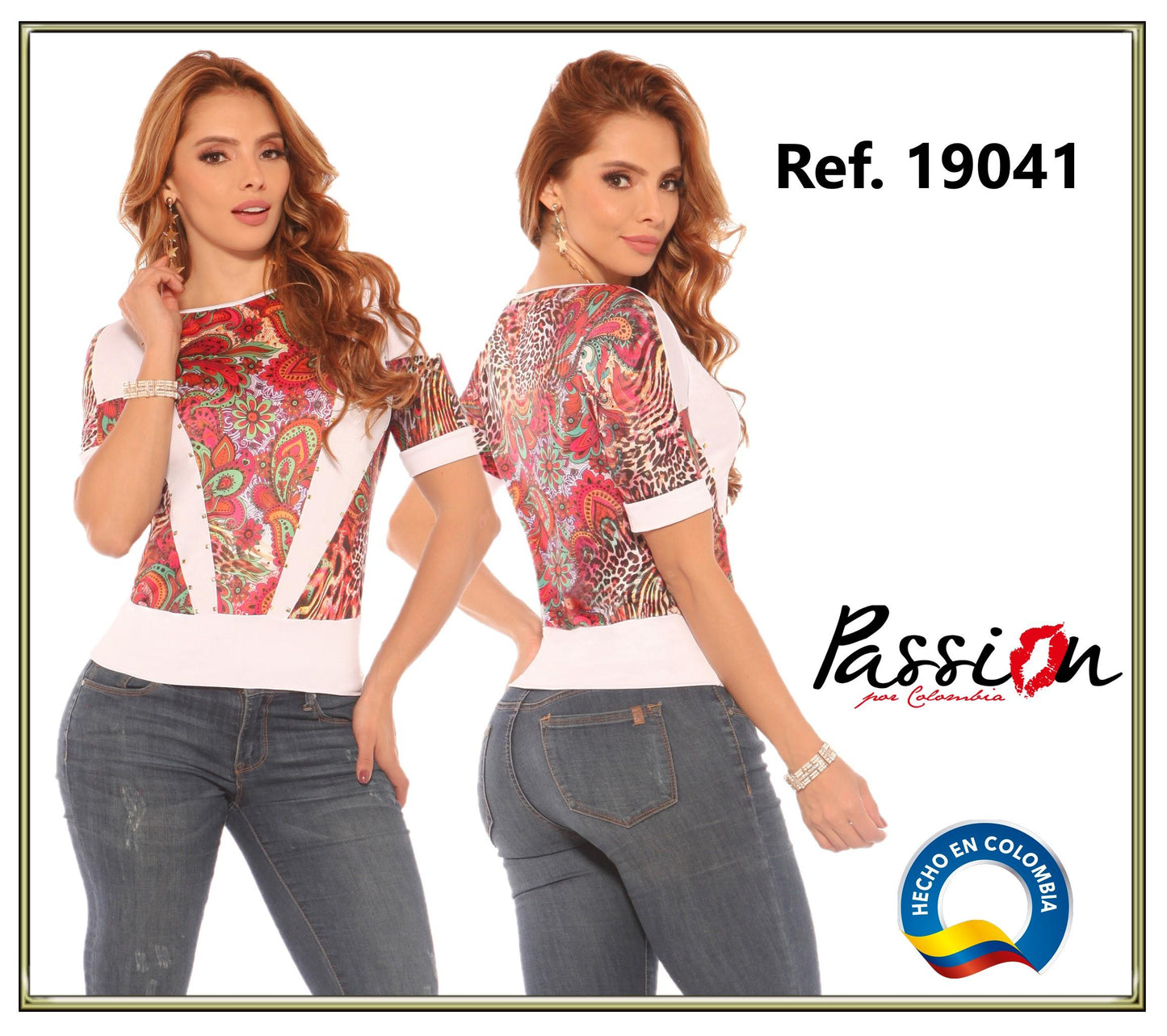 Ref. 004 -19041 BLUSA DAMA MANGA CORTA COLOMBIANA