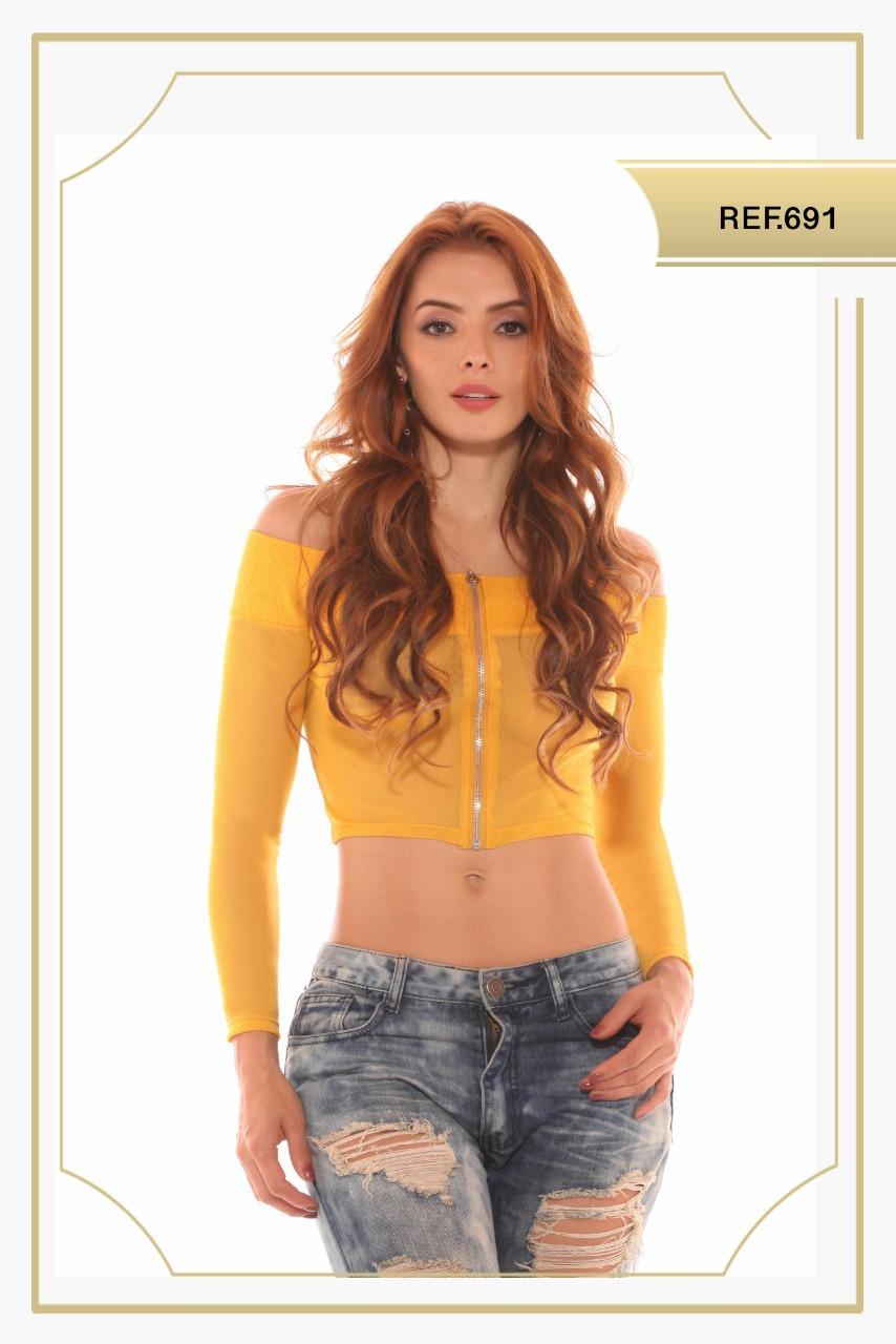 Ref. 003 -0691 Sexy Blusa Corta Americana con mangas largas - ropacolombianaeneuropa
