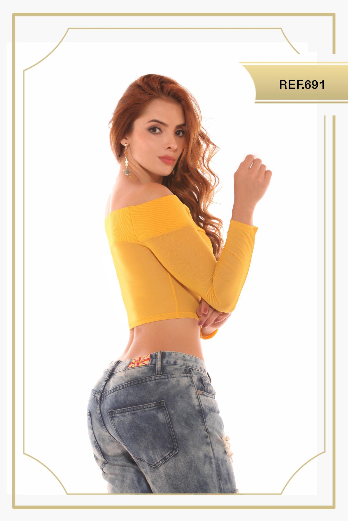 Ref. 003 -0691 Sexy Blusa Corta Americana con mangas largas - ropacolombianaeneuropa
