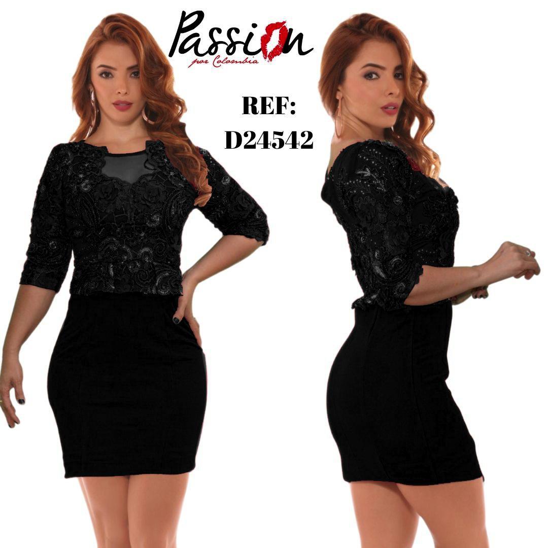 Ref. 003 -D23400-24542 Vestido de Fiesta corto con falda y superior decorado con lentejuelas - ropacolombianaeneuropa