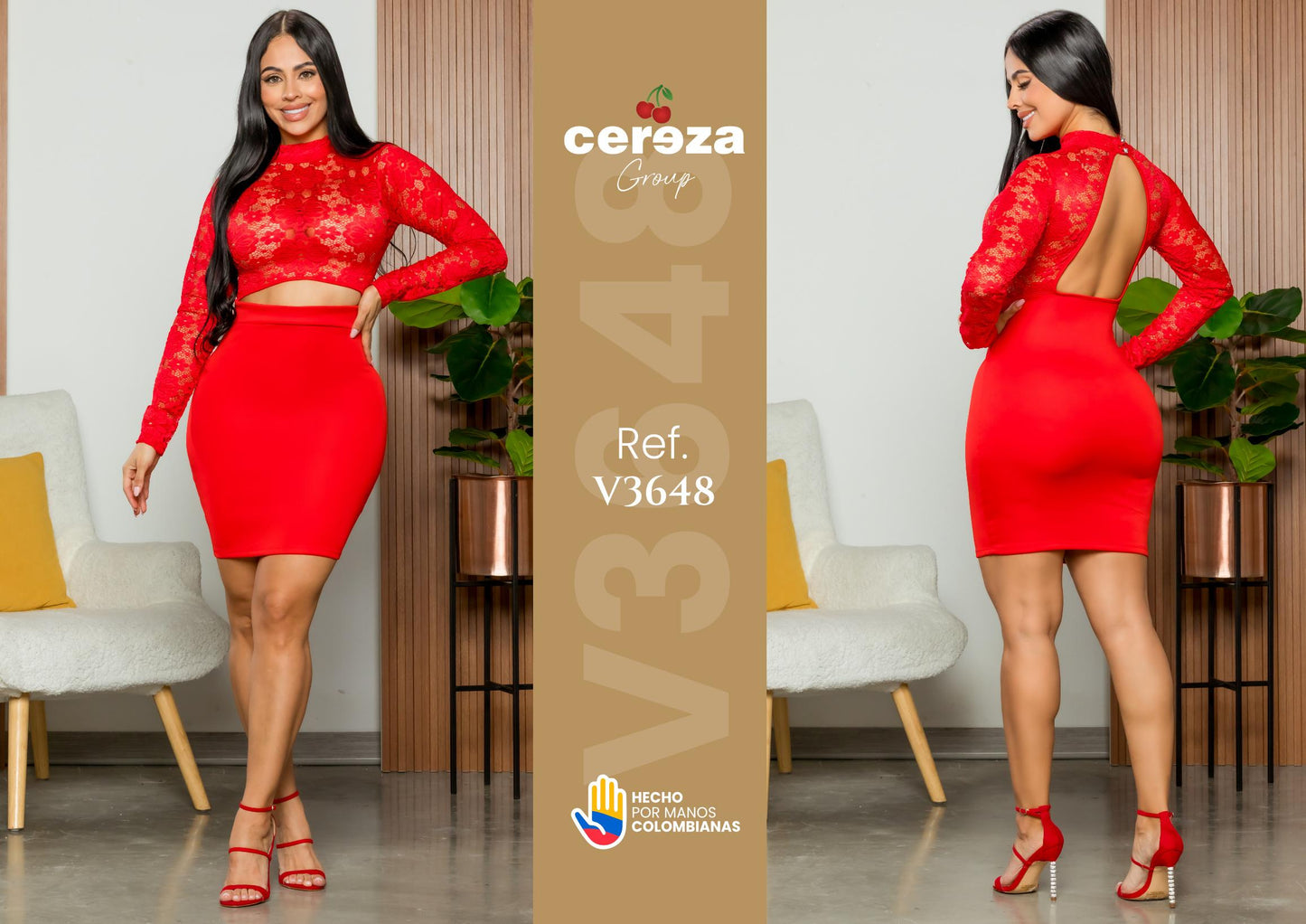 Ref. 004 -V3648 Vestido Colombiano Marca Cereza con Diseño exclusivo, Corto y con Espalda Descubierta que lo hace super sexy y llamativo - ropacolombianaeneuropa