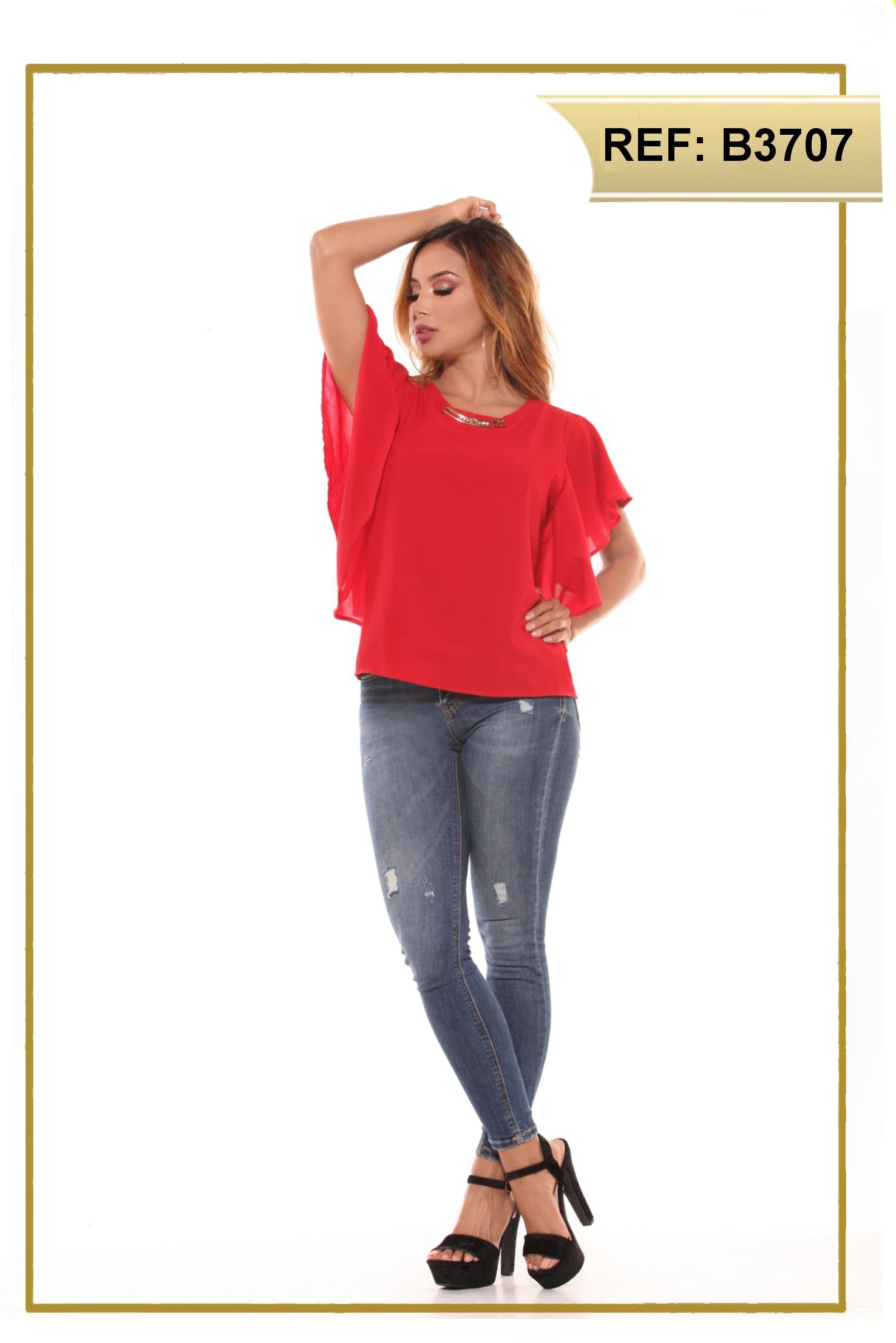 Ref. 004 -B3707 Blusa Colombiana de Dama con mangas cortas y anchas que le dan un hermoso toque a tu estilo original - ropacolombianaeneuropa