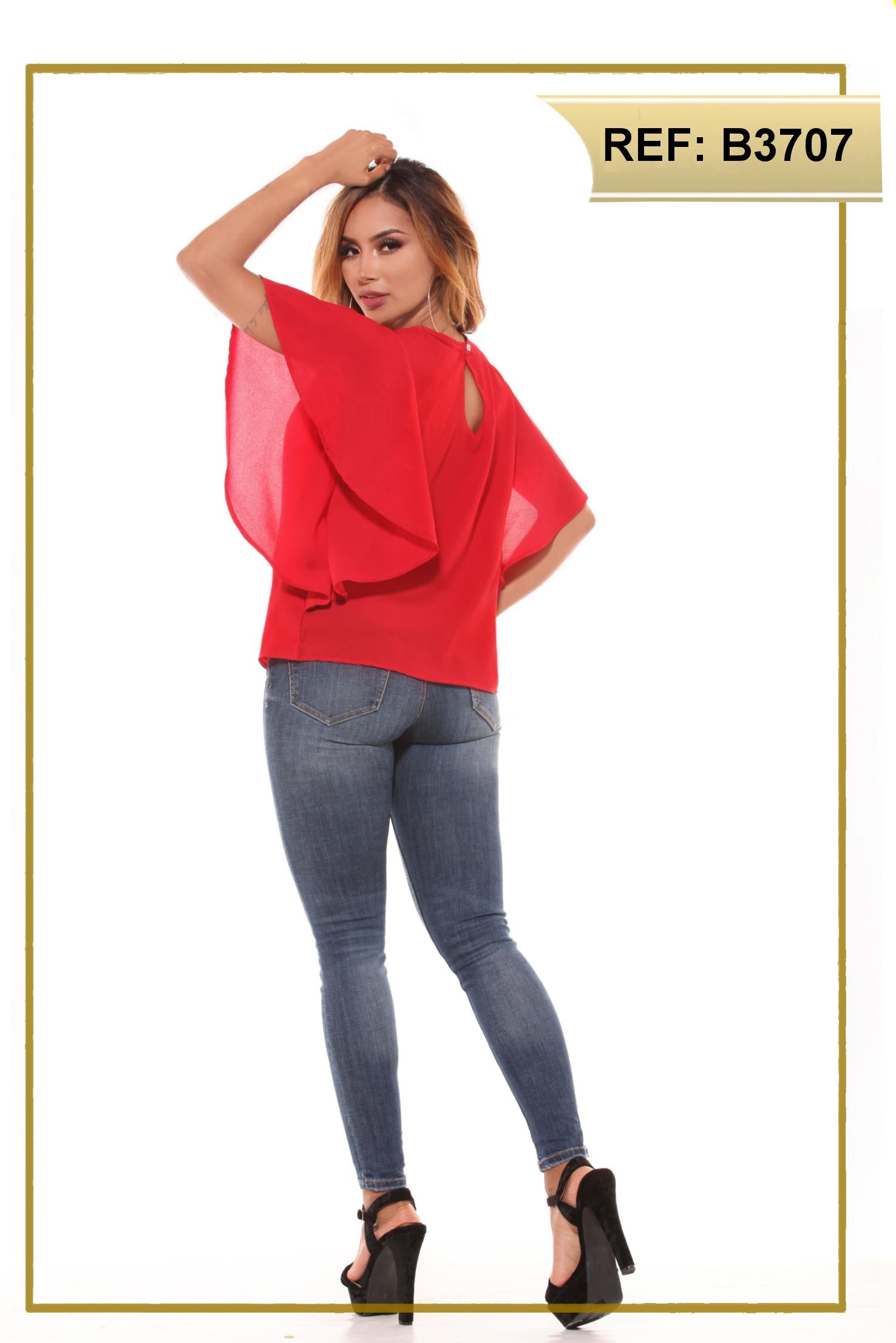 Ref. 004 -B3707 Blusa Colombiana de Dama con mangas cortas y anchas que le dan un hermoso toque a tu estilo original - ropacolombianaeneuropa