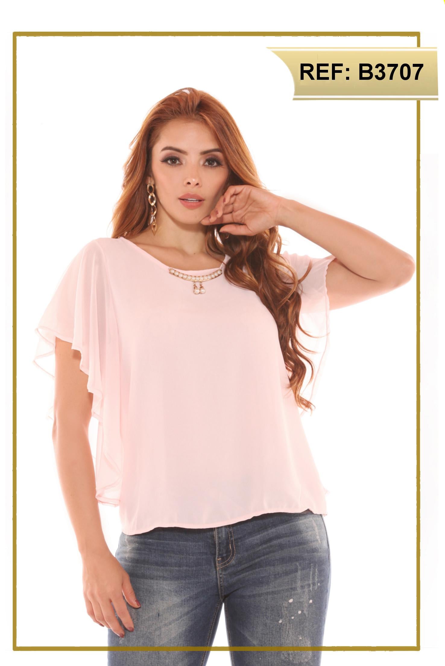Ref. 004 -B3707 Blusa Colombiana de Dama con mangas cortas y anchas que le dan un hermoso toque a tu estilo original - ropacolombianaeneuropa