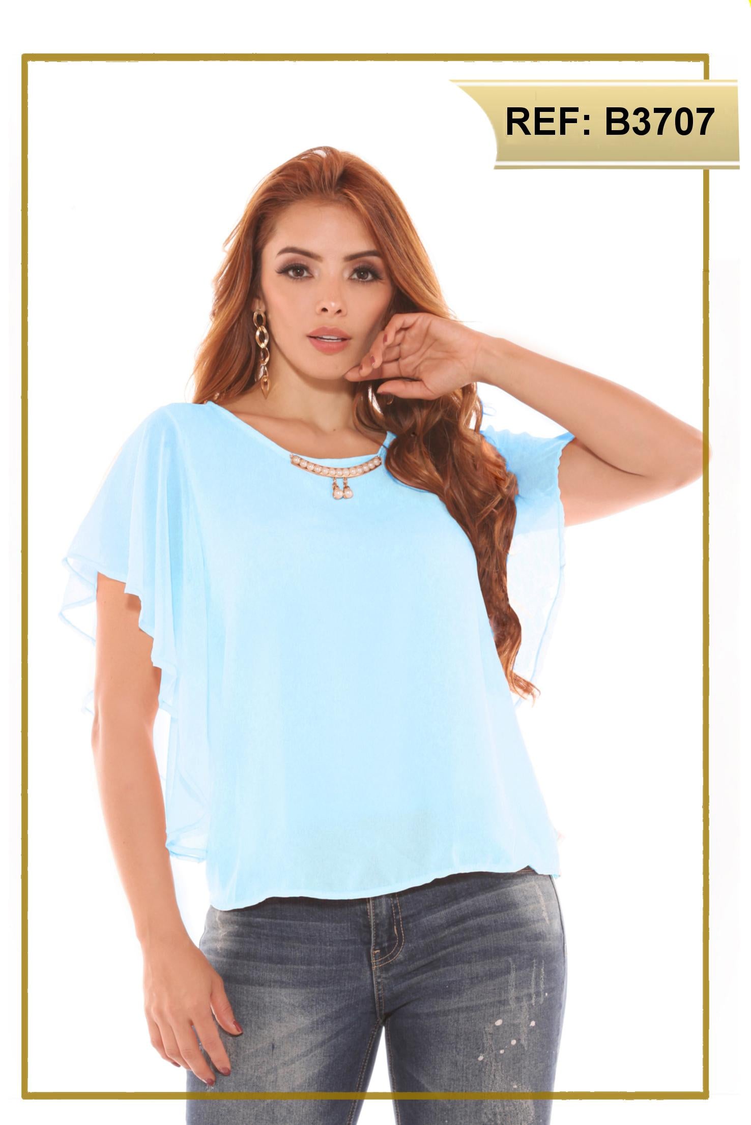 Ref. 004 -B3707 Blusa Colombiana de Dama con mangas cortas y anchas que le dan un hermoso toque a tu estilo original - ropacolombianaeneuropa