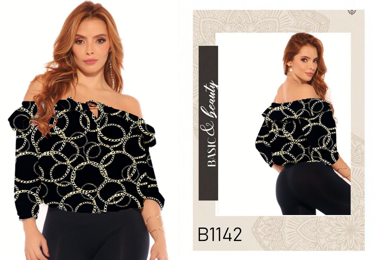 Ref. 004 -B1142 Blusa Colombiana Estilo de Moda con Mangas A medio antebrazo  y hombros descubiertos. - ropacolombianaeneuropa