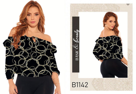 Ref. 004 -B1142 Blusa Colombiana Estilo de Moda con Mangas A medio antebrazo  y hombros descubiertos. - ropacolombianaeneuropa