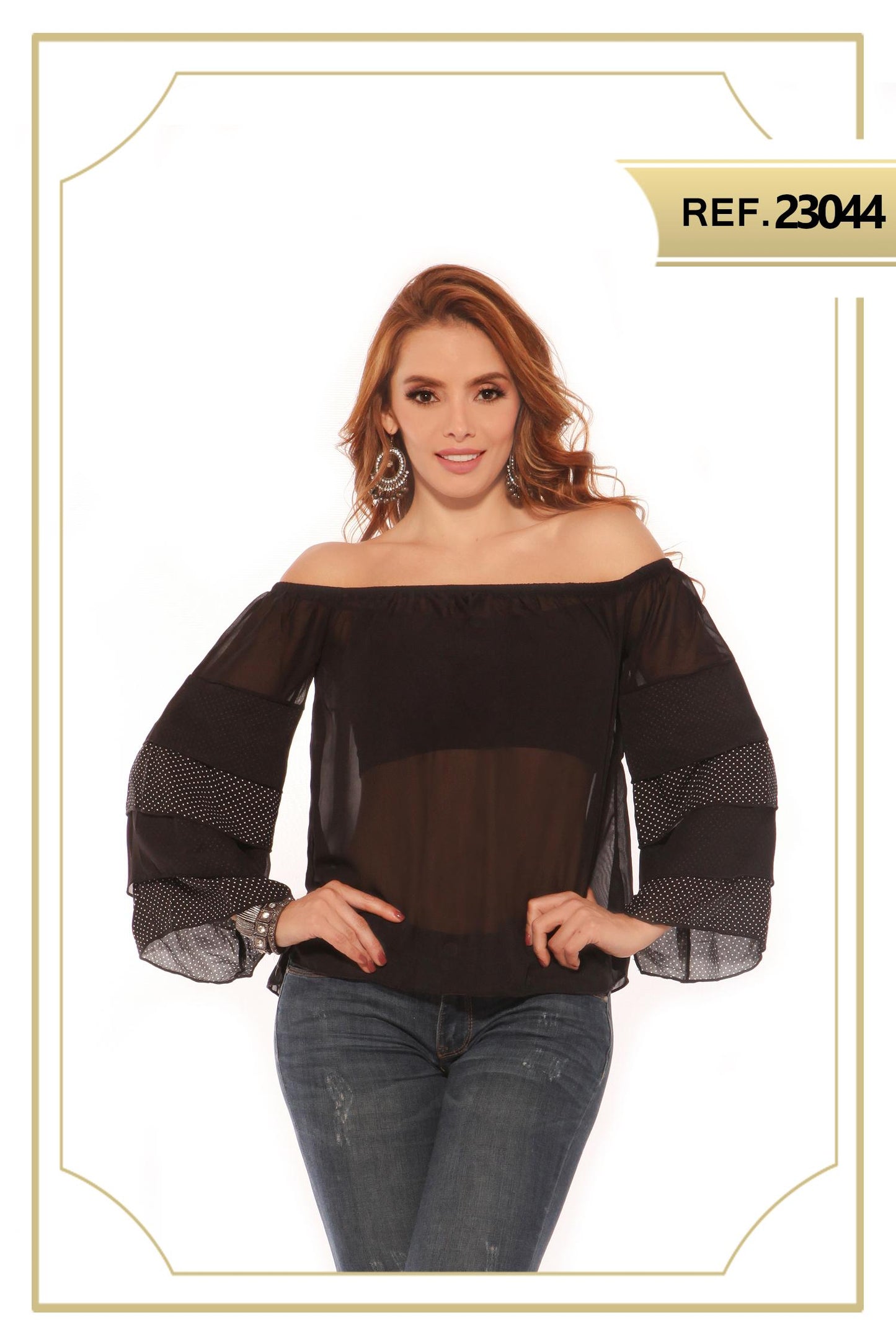 Ref. 004 -23044 BLUSA SEXY MANGA LARGA - ropacolombianaeneuropa