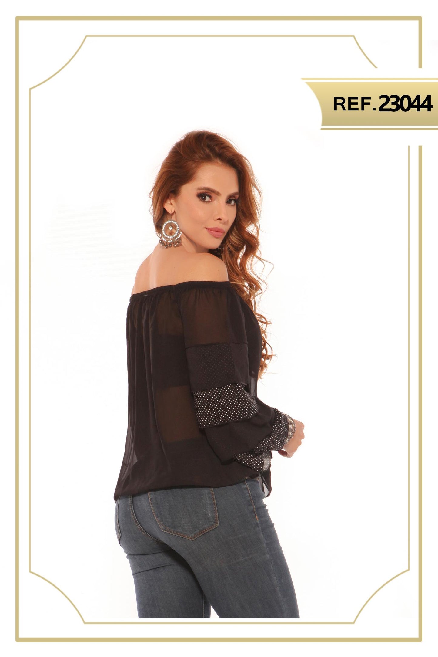 Ref. 004 -23044 BLUSA SEXY MANGA LARGA - ropacolombianaeneuropa
