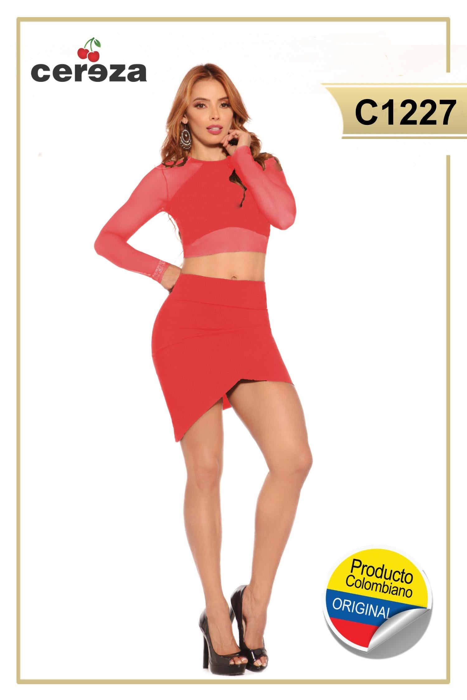 Ref. 004 -C1227 Conjunto Colombiano de blusa y falda de tonos básicos y diseño sexy - ropacolombianaeneuropa
