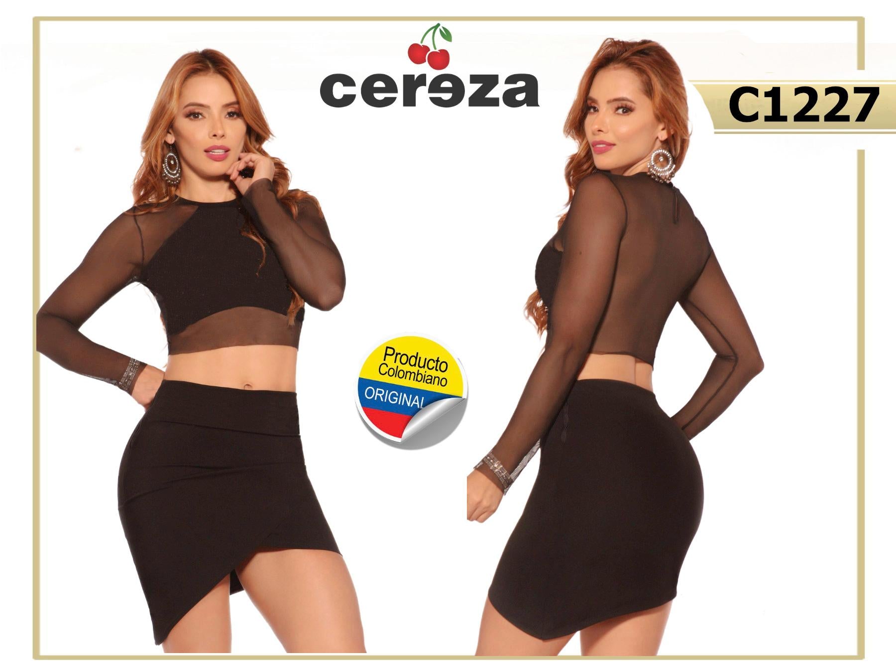 Ref. 004 -C1227 Conjunto Colombiano de blusa y falda de tonos básicos y diseño sexy - ropacolombianaeneuropa