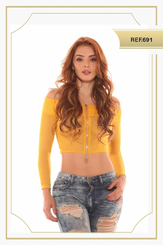 Ref. 003 -0691 Sexy Blusa Corta Americana con mangas largas - ropacolombianaeneuropa