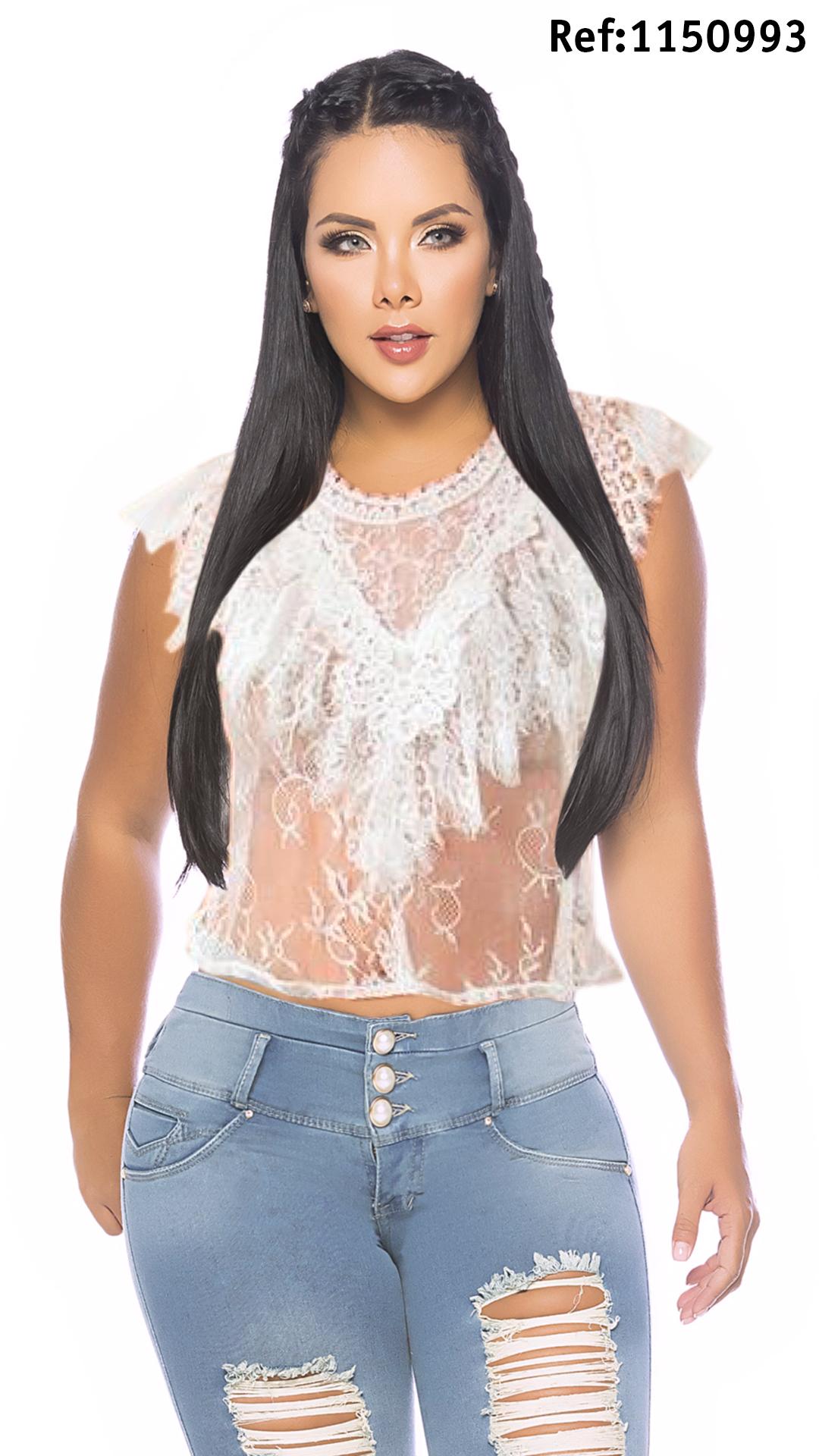Ref. 045 -1150993 Blusa Colombiana Velada y Bordada con Decorado - ropacolombianaeneuropa