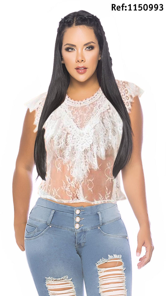 Ref. 045 -1150993 Blusa Colombiana Velada y Bordada con Decorado - ropacolombianaeneuropa