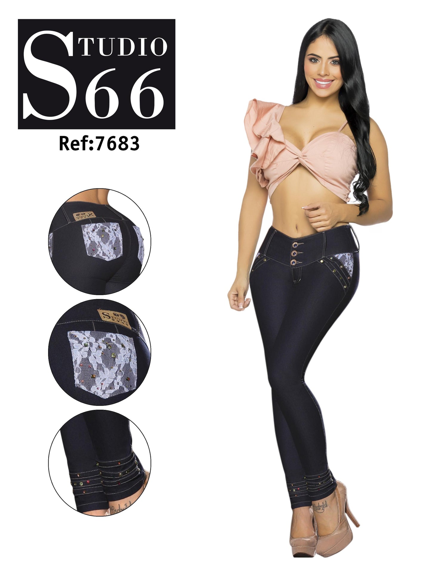 Ref. 014 -7683 Jean Diseño Encaje - ropacolombianaeneuropa