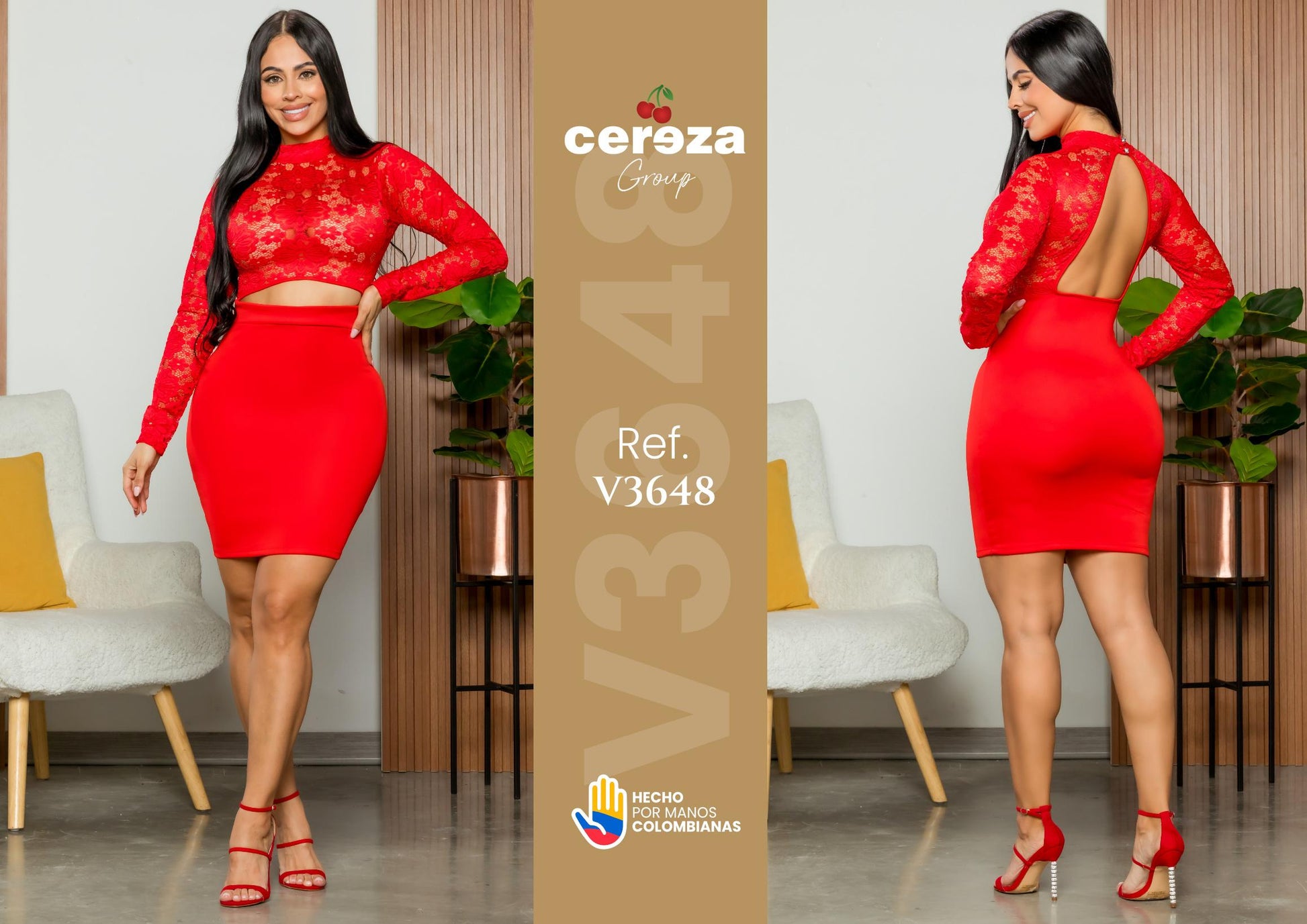 Ref. 004 -V3648 Vestido Colombiano Marca Cereza con Diseño exclusivo, Corto y con Espalda Descubierta que lo hace super sexy y llamativo - ropacolombianaeneuropa