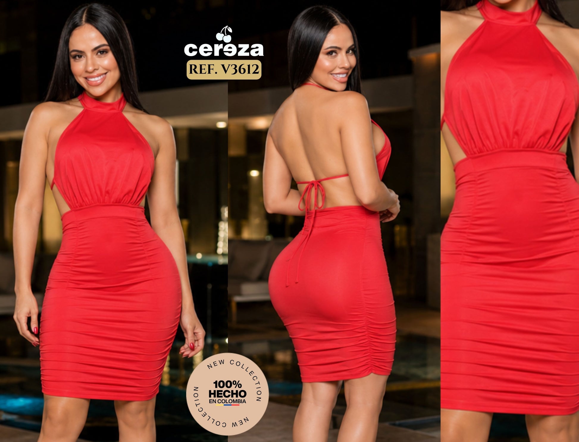 Ref. 004 -V3612 Vestido Marca CEREZA con hermoso diseño corto que destaca tus atributos - ropacolombianaeneuropa